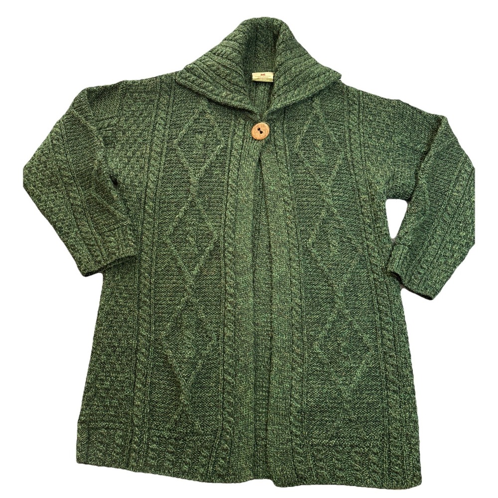 Carraig Donn Wool Cable Knit Cardigan Green Size Large